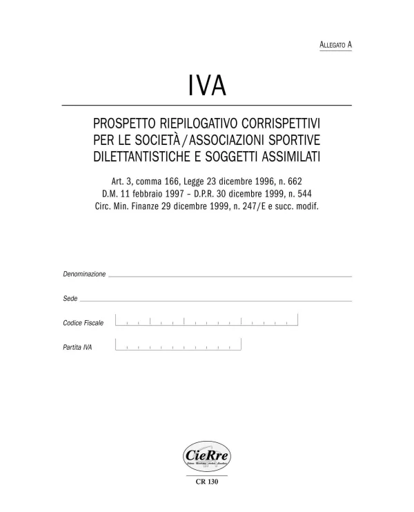 CR130-2 Registro IVA prospetto riepilogativo (IVA minori / Ass. sportive) | Cierre