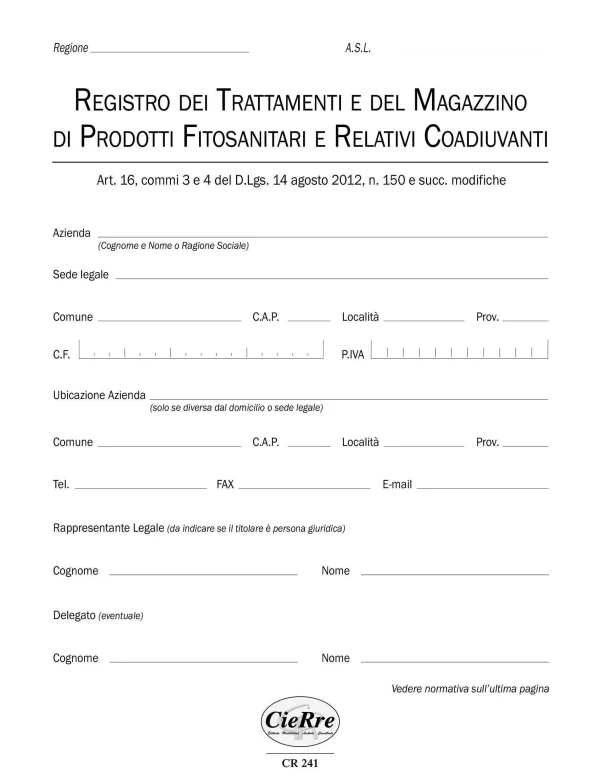 Registro trattamenti prodotti fitosanitari “Quaderno di campagna” | Cierre