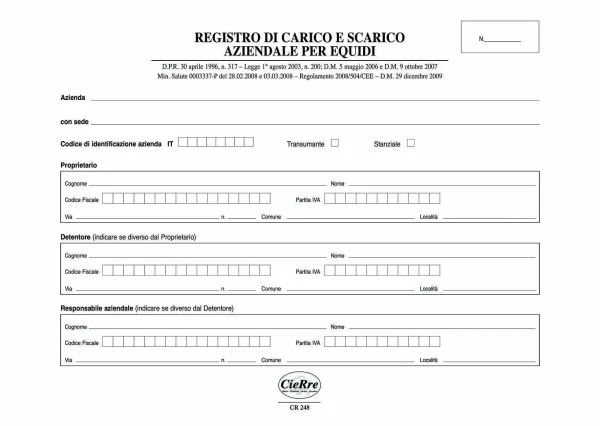 CR248-2 Registro Aziendale Carico/Scarico Equidi | Cierre