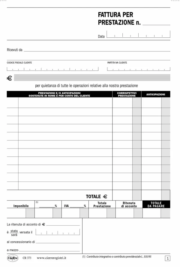 CR373-2 Blocco Fatture per professionisti | Cierre