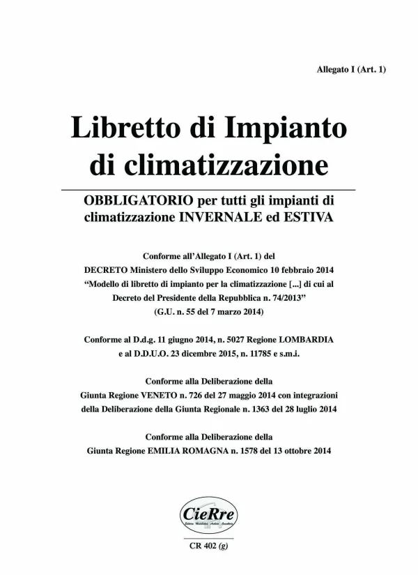 CR402-2 Libretto di impianto per la climatizzazione | Cierre