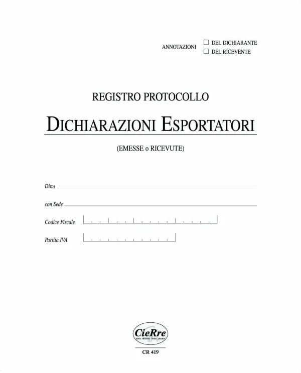 Registro protocollo dichiarazioni esportatori | Cierre