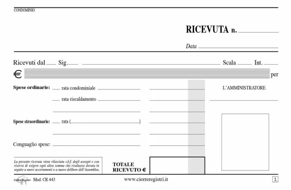 CR443-2 Blocco ricevuta di condominio con avviso di pagamento a 3 copie | Cierre