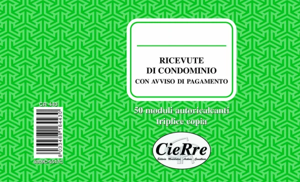 CR443 Blocco ricevuta di condominio con avviso di pagamento a 3 copie | Cierre