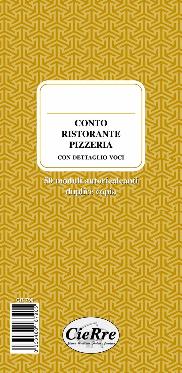 CR790 Conto Ristorante/Pizzeria con dettaglio voci a 2 copie | Cierre