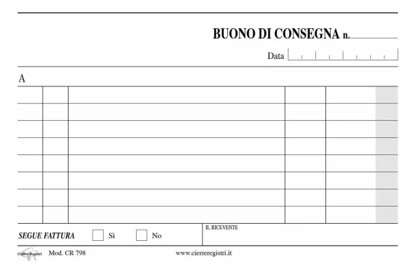 Blocco Buoni di Consegna usomano | Cierre