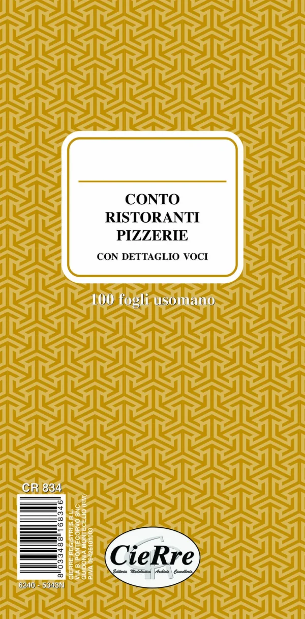 CR834 Conto Ristorante/Pizzeria con dettaglio voci | Cierre