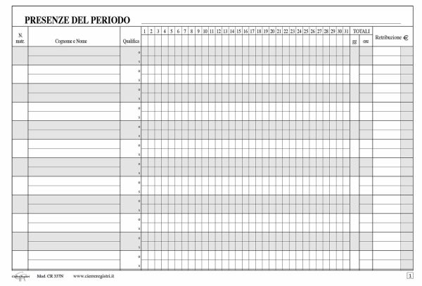 CR337N-2 Blocco presenze mensili | Cierre