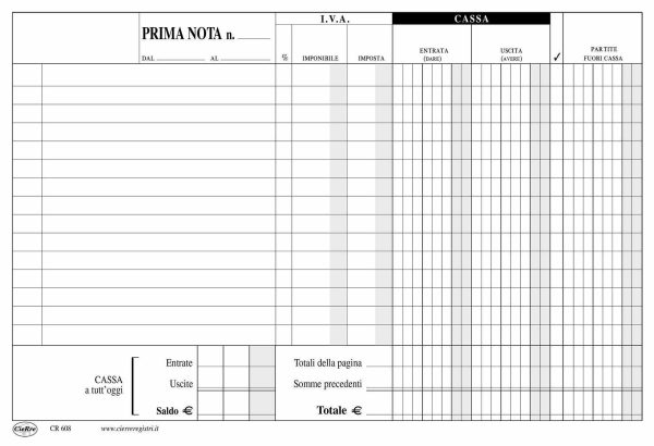 CR608-2 Blocco prima nota cassa entrate-uscite e partite fuori cassa | Cierre