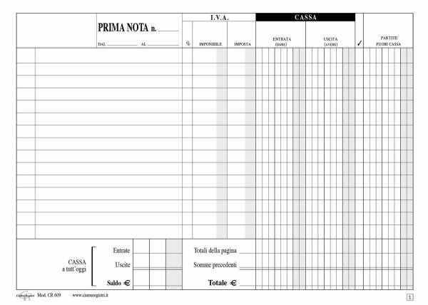 CR609-2 Blocco prima nota cassa entrate-uscite e partite fuori cassa | Cierre