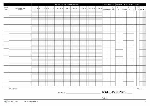 CR815-2 Blocco presenze mensili non numerato | Cierre