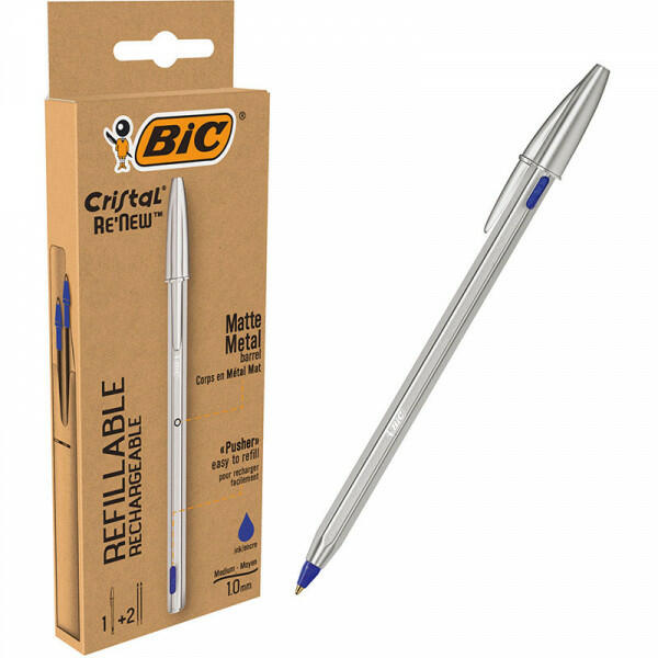 BIC® Penna a sfera Stick Cristal ReNew + 2 refill