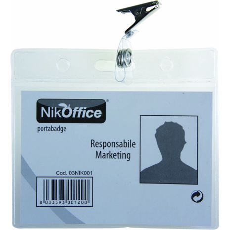 NIKOFFICE Conf.50 pz Porta Badge Soft con Clip in Metallo 9x5,5cm 03/001