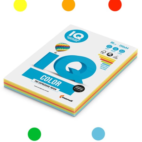 Risma carta MIX 5 colori forti 80g | IQ Mondi
