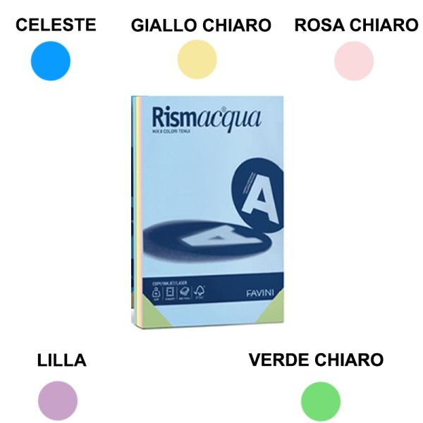 Risma carta MIX 5 colori tenui 90g | Favini Rismacqua