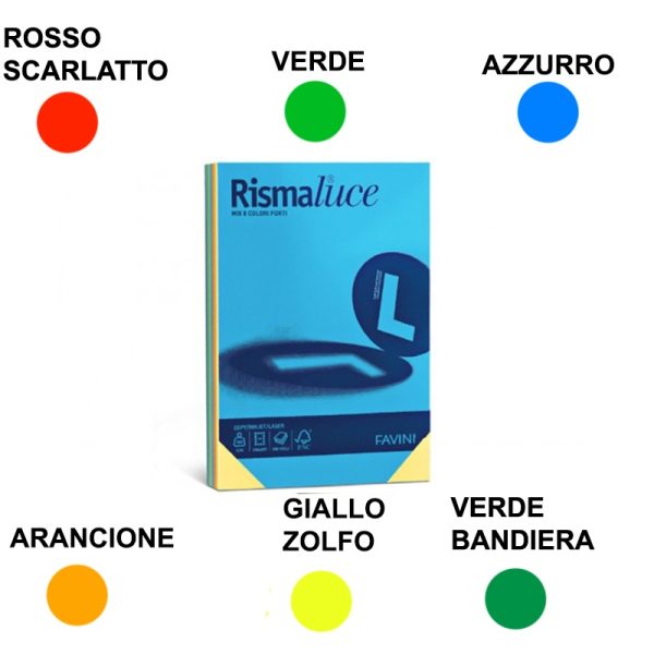 favini-rismaluce-color-21x297-gr140-6-COLORI Risma carta MIX 6 colori forti 140g | Favini Rismaluce