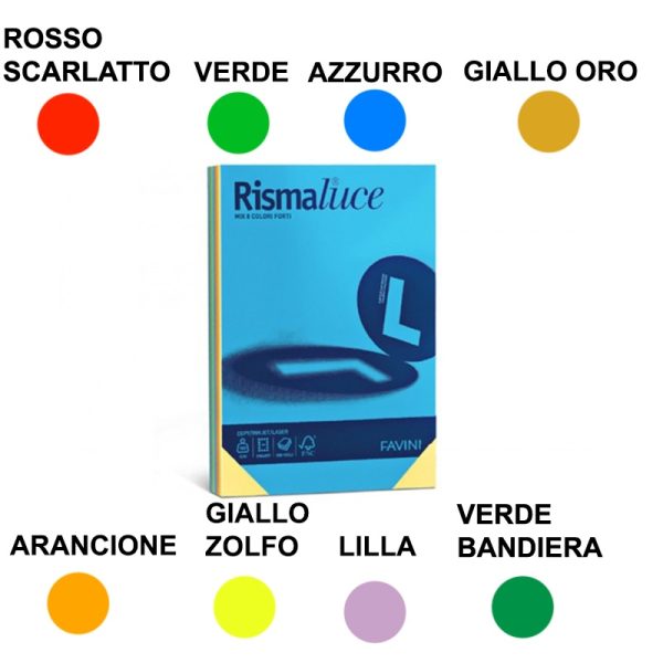 favini-rismaluce-color-21x297-gr90-300fg-8col-mix-8-colori Risma carta MIX 8 colori forti 90g | Favini Rismaluce