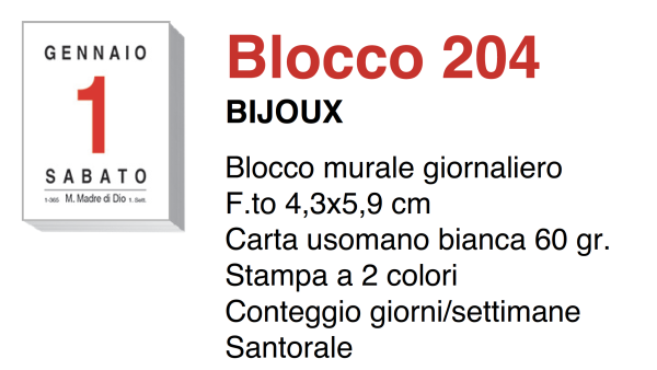 BLOCCO_204_0s2t-99 Calendario a blocco Bijoux 4,3x5,9 | Cierre