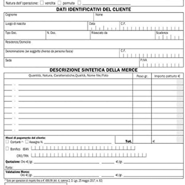 Scheda operazioni compro oro | EdiPro